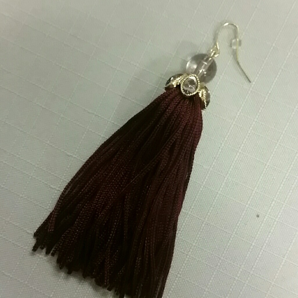 Burgundy Tassels Earrings - Picture 2 of 6